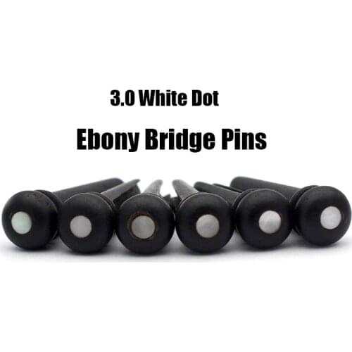 30 pcs Black Acoustic guitar Bridge Ebony Pins with 3.0 White Dot Guitar Pressure String Nails Pin Guitar Part