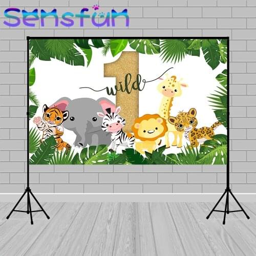 Wild one Photo Background Cartoon Jungle Safari Party Banner Photobooth Kids 1st Birthday Backdrop for Photo Studio Baby Shower