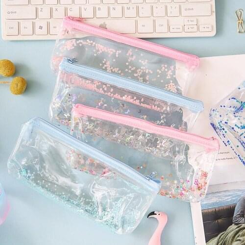 Creative stationery pencil case transparent sequins sandpaper oil stationery box student Kawaii supplies pen case pencil bag