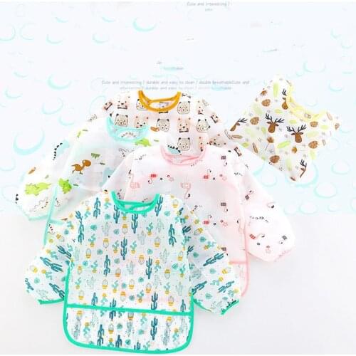 Unisex Infant Toddler Baby Smock Feeding Accessories Waterproof Cartoon Long Sleeved Bib Burp Cloths Kids