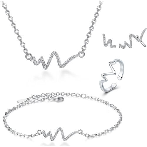 New Fashion Wave Bridal Cubic Zirconia Jewelry Set for Women Necklace+Earrings+Ring+Bracelet Wedding Jewelry Gifts Wholesale