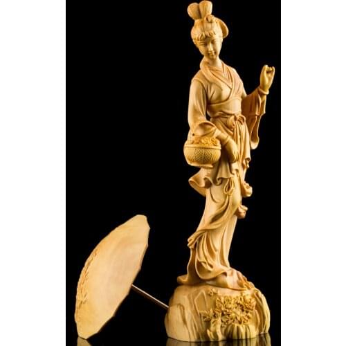 CHINESE STYLE CREATIVE CARVING CLASSICAL LADY ART SCULPTURE BEAUTIFUL WOMAN FIGURINE BOXWOOD CRAFTS DECORATIONS FOR HOME R3787