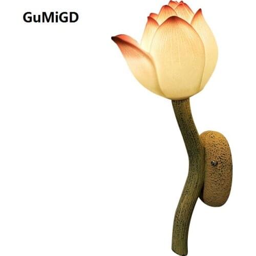 Creative modern new Chinese wall lamp living room aisle balcony bedroom bedside classical garden lotus art decoration