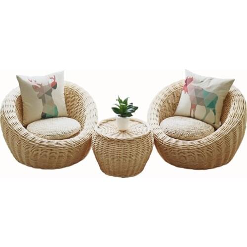 YL Bedroom Balcony Small Sofa Rattan Chair Three-Piece Set Leisure Single Double Lazy Sofa Personality Creative