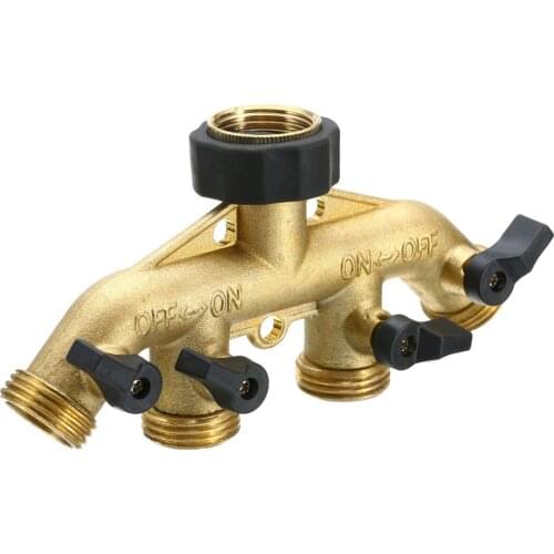 Mayitr Brass Tap Connector Garden 4 Way Tap Connector Splitter 3/4'' Hose Pipe Switcher Nozzle For Garden Irrigation Supplies