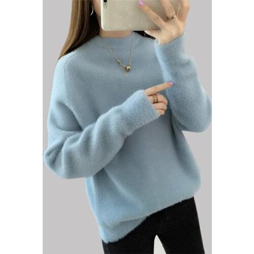 2019 Spring and autumn new Casual Loose Thick Sweater fashion Knitted Long sleeve Pullovers Solid color O-Neck Sweater women