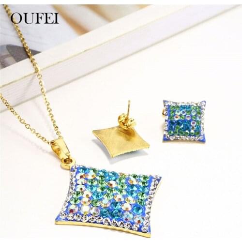 OUFEI Charm Geometric Necklace And Earring Set Stainless Steel Jewelry Sets Summer Accessories Jewellery Mass Effect