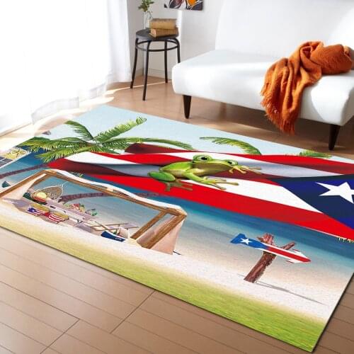 Palm Tree Puerto Rico Flag Frog Beach Carpet Bedroom Room Bedside Blanket Rug for Living Room Cloakroom Carpet Bedroom Decor