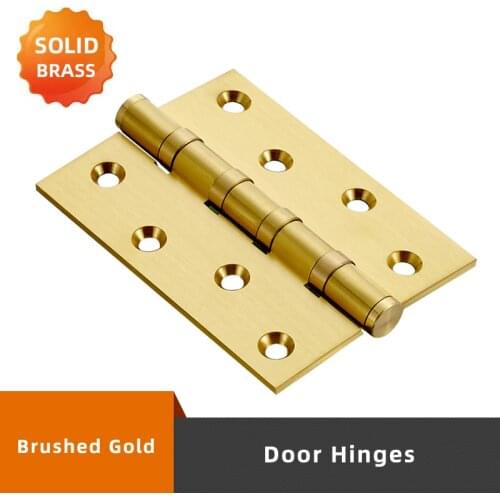 1pc 4 inch Solid Brass Door Hinge Brushed Gold Heavy Wood Door 3mm thick Ball Bearing Hinges Furniture Accessories