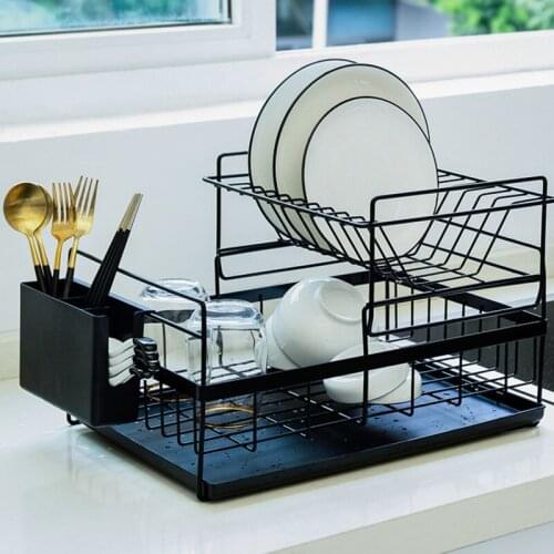 2 Tiers Cutlery Dish Rack Utensil Holder Drainer Drying Kitchen Storage Shelf