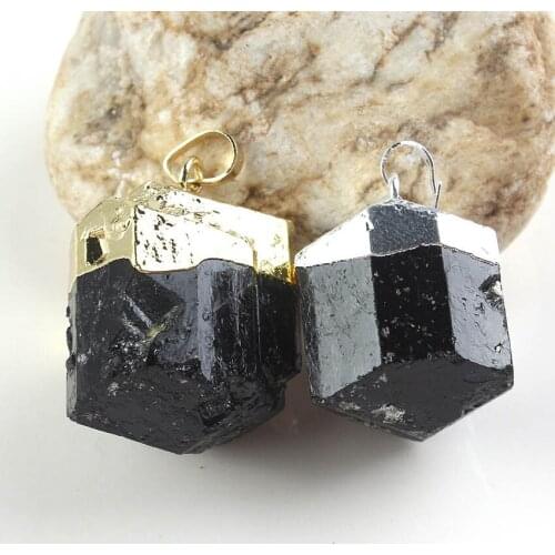 Trendy-beads Popular Gorgeous Irregular Shape Pendulum Natural Black Tourmaline Pendant Fashion Jewelry