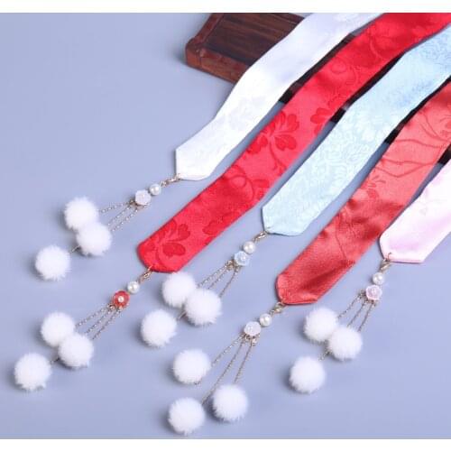 Chinese Style Hairball Ribbon Headband Girl Hanfu Hairball Tassel Hair Ribbon Ancient Dress Butterfly End Hair Rope Headdress