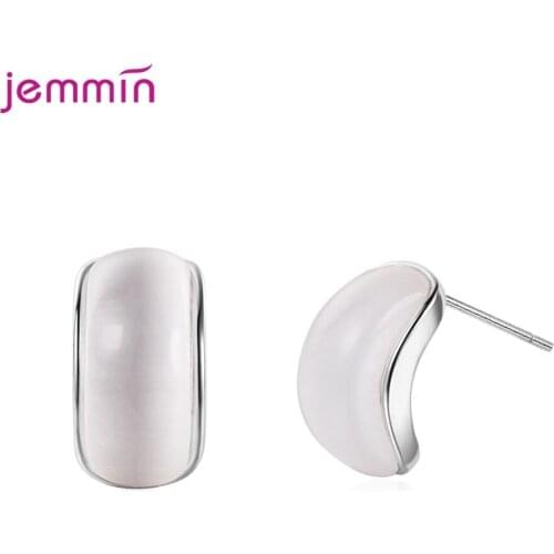 Simple Semi-circular 925 Sterling Silver Stud Earrings Korean Simple Piercing Opal Earrings Mini Sweet Birthday Jewelry Gift