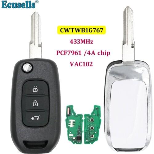 3 Buttons Flip Remote Key PCF7961 4A Chip for Renault Kadjar Captur Megane 3 Symbol 2013-2017 433MHz CWTWB1G767 VAC102