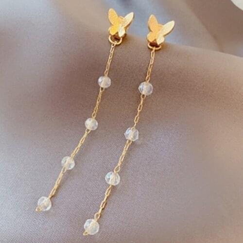 S925 Silver Needle Korean Super Fairy Butterfly Long Style Temperament Tassel New Fashion Wedding Earrings Earrings Jewelry