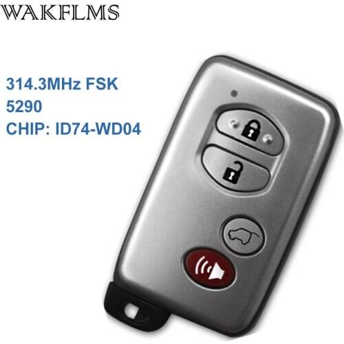 Sliver 4 Buttons With Panic 314.3MHz PCB Number 5290 ID74-WD04 Smart Key Keyless Go / Entry For Toyota