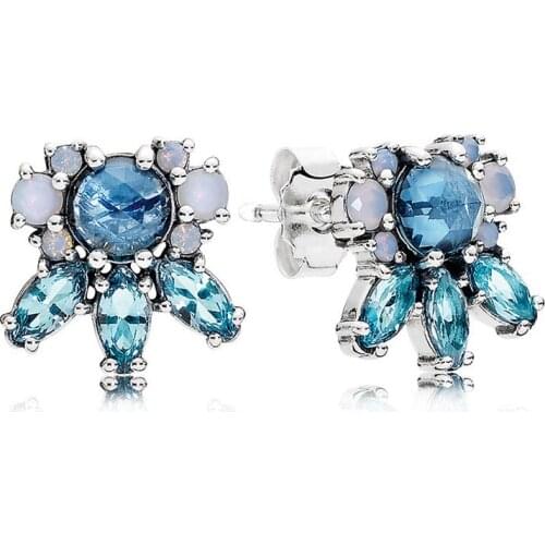 Baofu New 925 Sterling Silver Stud Ear Studs Aquamarine Crystal European Aboriginal Ear Studs Gift High Jewelry