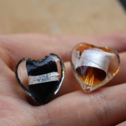 10Pcs 20mm Heart Shape Lampwork Glass Beads Handmade Foil Black Brown Color for jewelry Bracelet Necklace Earrring DIY Making