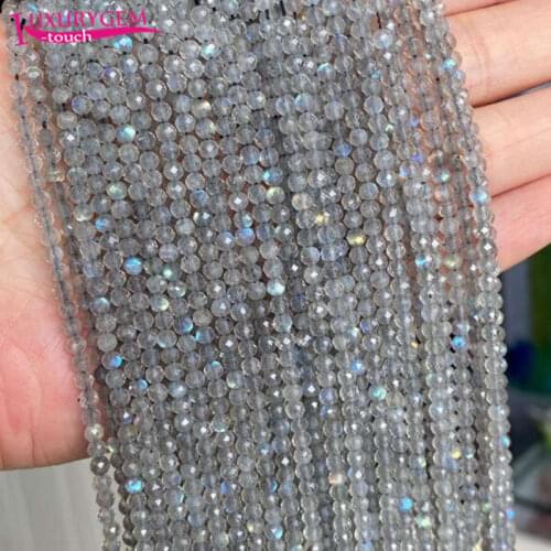 High Quality 3mm Natural Gray Labradorite Moonstone Stone Faceted Round Loose Spacer Small Beads DIY Jewelry Accessory 38cm b162