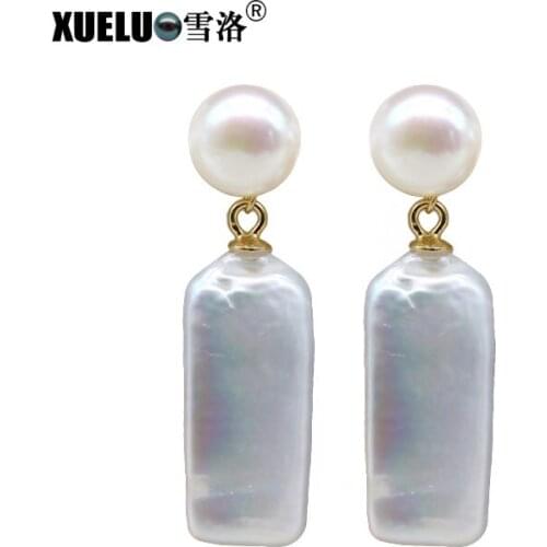 XUELUO Fashion Charming Double Long Baroque Cultured Natural Freshwater Pearl Earrings for Women