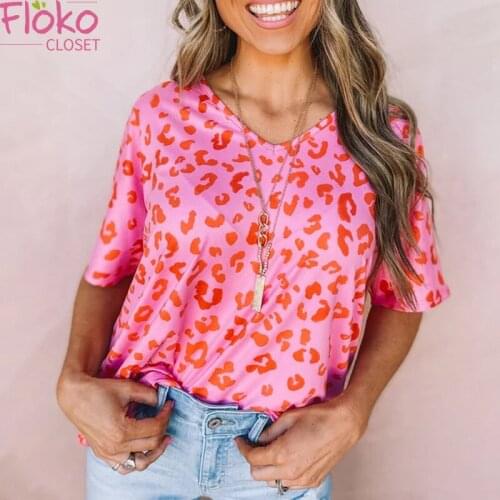 Flokocloset Leopard Print Loose O-Neck Women T-shirt Summer Oversized Tee Short Sleeve Tops Pullover Streetwear