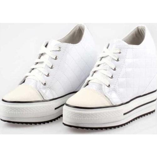 2017 sexy lace up wedges boots high platform wedge high heels casual shoes elevator height increasing women fashion quilted shoe