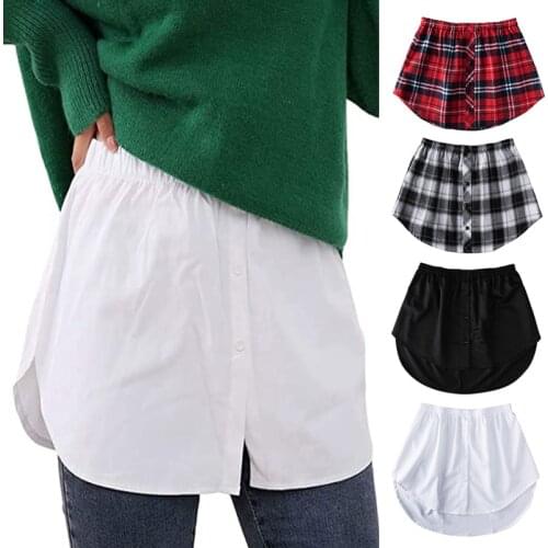 Womens Fake Shirts Hem Underskirts Elastic High Waist Split Half Slips Skirts Hoodies Sweaters Extender Hemline