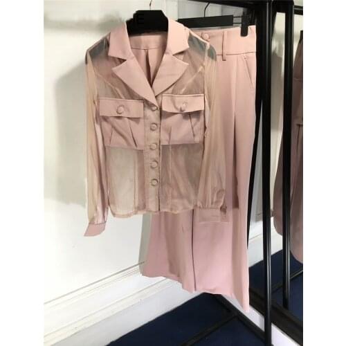 New Autumn Women Sets 2020 High Qualitya Autumn Sexy Blouses and Straight Pants Set