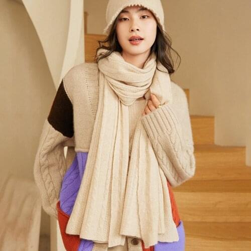 Ladies High Quality Knit Comfortable Warm Thick Long Scarf 100% Goat Cashmere Scarf Women Autumn Winter Long Shawl Head Scarf
