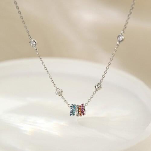 925 Sterling Silver Zircon Colorful Circle Charm Pendent Necklace For Women Girls Party Jewelry Choker Collar dz646