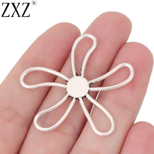 ZXZ 10pcs Tibetan Silver Large Hollow Open Flower Charms Pendants for Necklace Jewelry Making Findings 42x42mm