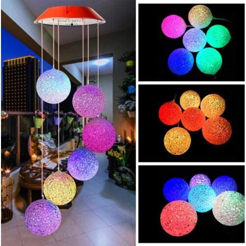 1PC Solar Powered Wind Chime Lamp LED Color Changing Crystal Ball Lamp Outdoor Windbell Light Patio Yard Garden Decorative Light