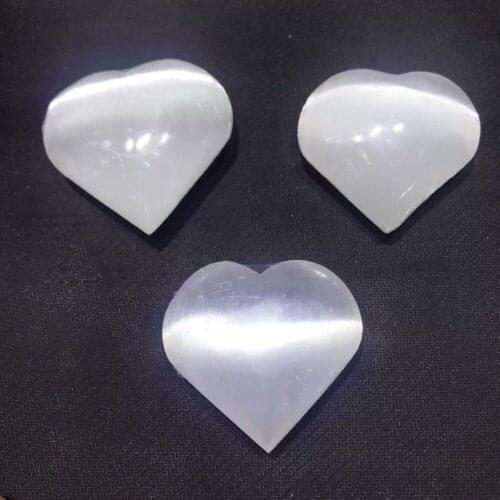 1pcs Natural Selenite Polished Heart Reiki Chakra Quartz Crystal Healing Stone