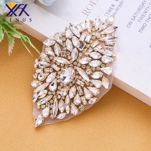 1 Pcs) Rhinestones Silver Crystal Rhinestone Applique Wedding Gold Beaded Patch Trim Iron Sew on For Wedding Dresses Crystals