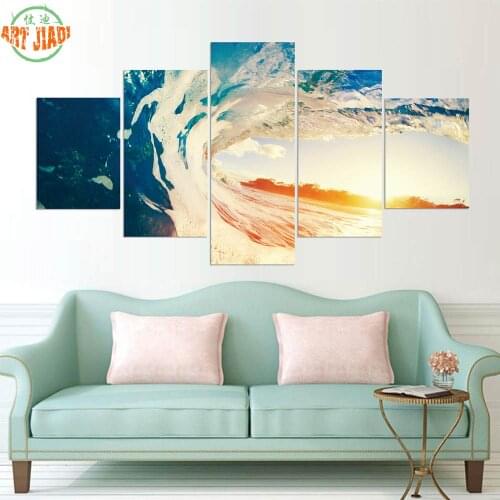 3-4-5 Piece canvas Big Ocean Waves Blue Sky Sunrise Sea Sunup nvas Painting Prints Wall Fashion decoration for home Poster\C-828