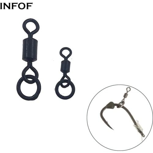 50PCS Matt Black Carp Fishing Swivels Quick Change Ring Swivel Hook Rolling Swivel with Solid Ring