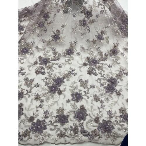 African Lace Fabric J-388681 High Quality Lace with beads French Net Lace Tulle Mesh Fabrics Lace beads Wedding Fabrics
