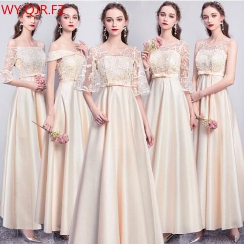 ASL#Champagne Lace up Gary pink twill satin Bridesmaid Dresses Graduation Christmas wedding party dress gown prom long wholesale