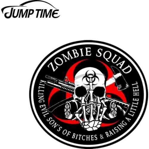 Jump Time 13 x 13cm For Biohazard Zombie Squad Car Stickers and Decals Occlusion Scratch Vinyl Waterproof Bumper Windows Decor