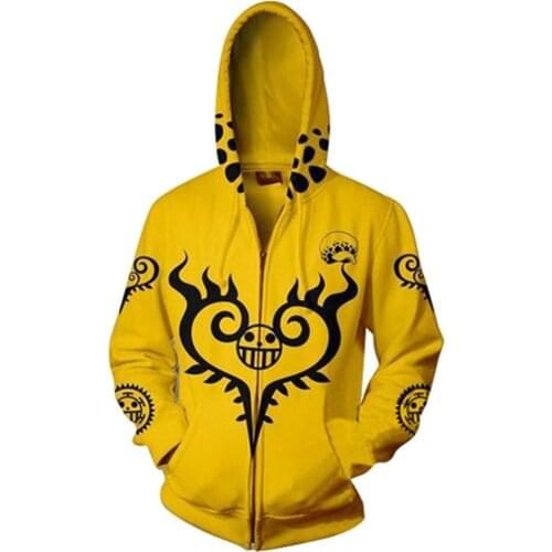 ONE PIECE Cosplay Hoodie Jacket Coat Hooded Zipper Up Cap Adult Men Women Yellow Hoodie