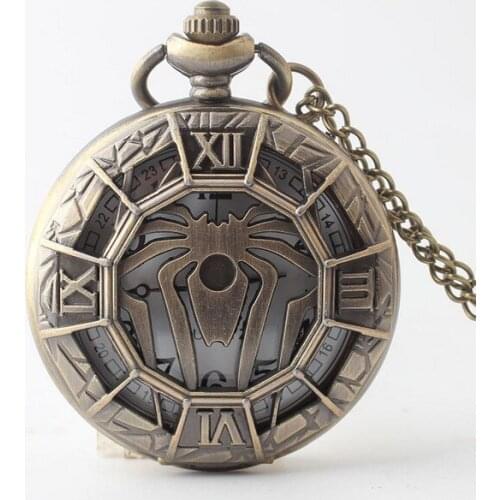Super Hero Spider-Man Retro Pocket Watch Spider Hollow Cool Design Watches quartz Necklace pocket watches gitf