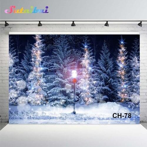 Christmas Winter Snow Night Backdrop Street Lamp Forest Trees Bokeh Background Photo Studio Props New Year Family Party Decor
