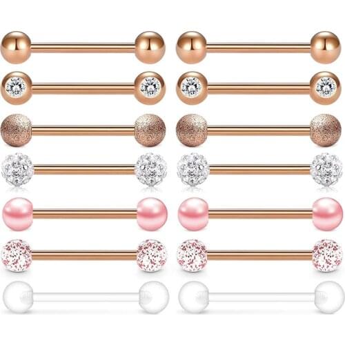 14G Tongue Rings Nipple Rings Stainless Steel Straight Barbell Retainer Comfortable Barbell Rings Body Piercing Jewelry 16mm