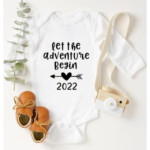 Let the Adventure Begin 2022 Newborn Baby Bodysuit Pregnancy Announcement Long Sleeve Boys Girls Cotton Jumpsuit Romper
