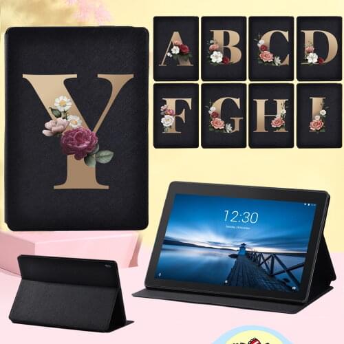 For Lenovo Smart Tab M10 FHD Gold Letter Tablet Case for Lenovo Tab (M10/E10) 10.1 Inch Anti-fall Leather Stand Flip Cover Case