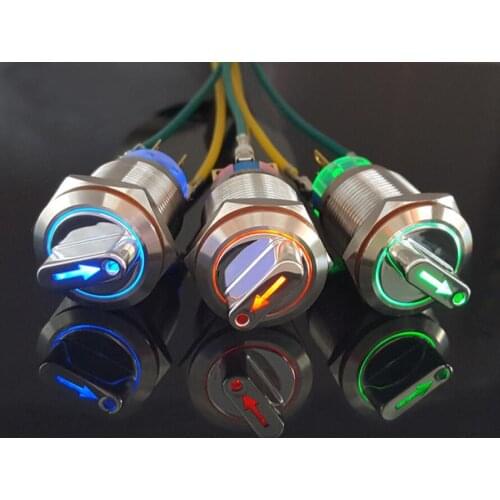 19mm metal knob switch with lamp 2/3 position stainless steel arrow light selective switch 24V220V