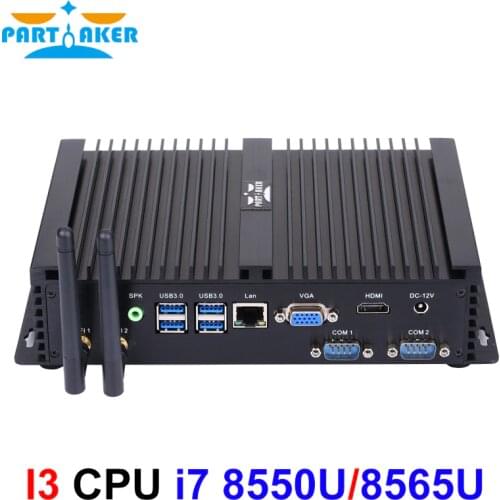 Partaker Industrial Fanless i5 i7 minipc Core i5 8250U i7 8565U 1*Lan 2*COM Mini PC Windows 10 Linux Mini Computer Desktop 7*USB