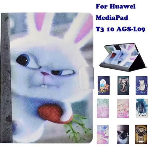 Fashion Stand Flip PU Leather Case For Huawei MediaPad T3 10 AGS-L09 9.6" Tablet Smart Case Cover Fundas Coque Dog Panda
