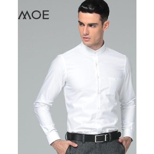 Mens Dress Shirt 2019 Brands New Fashion Regular Fit Oxford Textile Shirts Business Long Sleeve Mandarin collar Solid Color