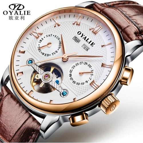 Fashion Mechanic Watch For Man Atieno High Quality Luxury Sport Automatic Leather Self-Winding Tourbillon Mechanical Men‘s Watch